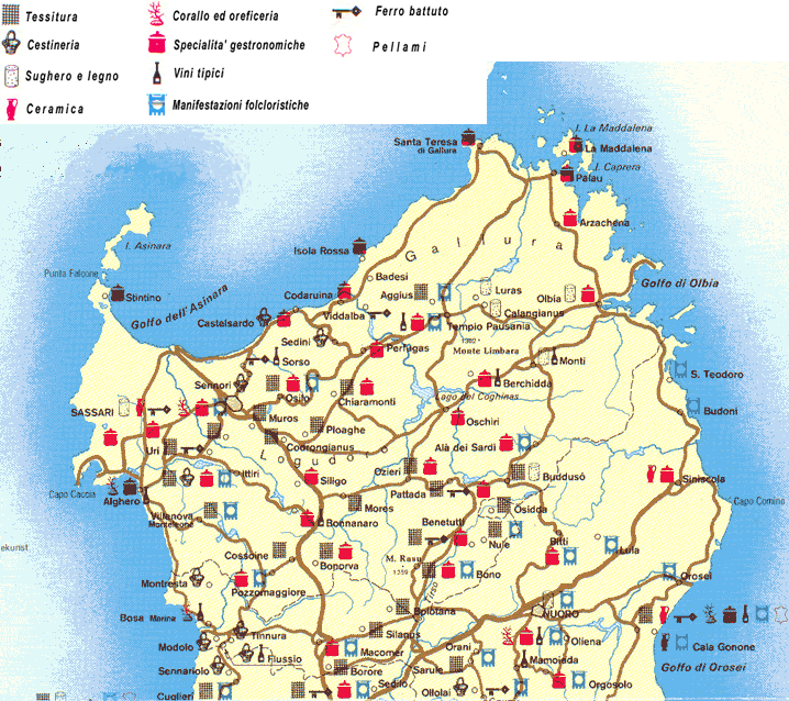 Cartina enogastronomia-artigianato nord-Sardegna